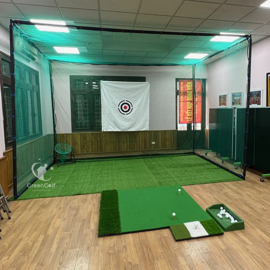 Combo Khung golf 4mx3mx3m + thảm cỏ nhân tạo 4mx3m + Thảm swing 1.5m + Khay nhựa + bóng _ CBKL 13.5
