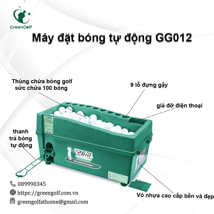 Combo Khung Tập Golf 3x3x3 +  Máy Nhả Bóng Tự Động + Thảm Swing 1.5x1.5 +  Thảm Cỏ Nhân Tạo 3x3m + Khay Nhựa + Giỏ Chip Xanh + 25 Bóng Mới - CBKL12.6
